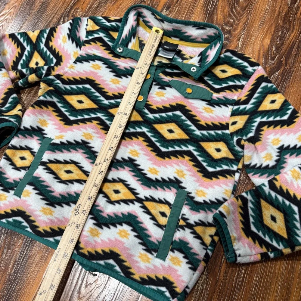 Cruel Girls Size L 10 Fleece Pullover Kids Green Southwestern Aztec Snap FLAWED